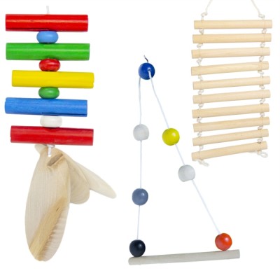 Набор игрушек для питомцев № 3 (лестница веревочная + игрушка-безделушка + качель с бусинами)